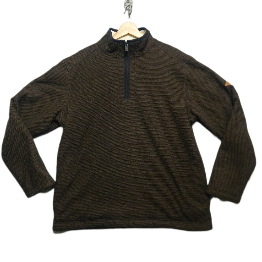 ORVIS Mens‎ Large Brown Fleece Quarter Zip Pullover Sweater Sherpa Lined Winter